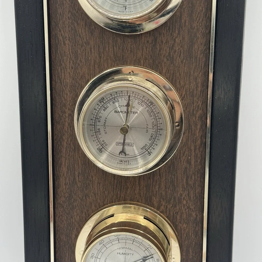 Vtg Springfield Instrument Company 3 Dial Weather Station Thermometer Barometer